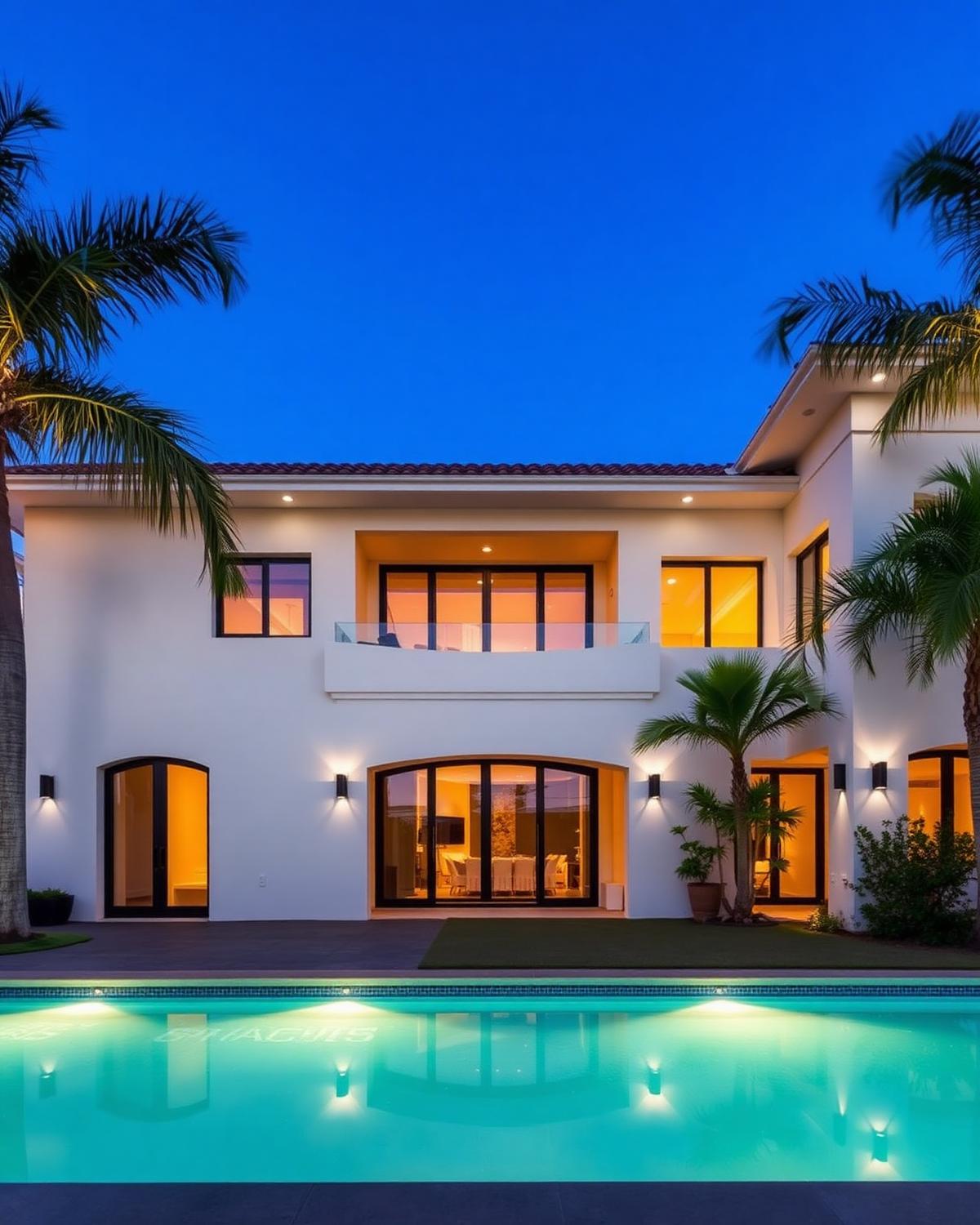 Modern Palm Beach exterior at dusk